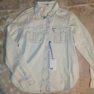 PAIGE White Wash Denim Style Collared Shirt
